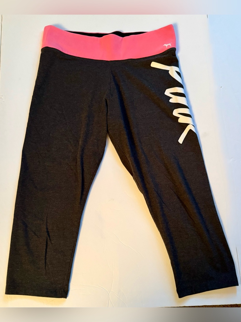 PINK Victoria's Secret Dark Gray Capri Pants with Pink Waistband Size Large